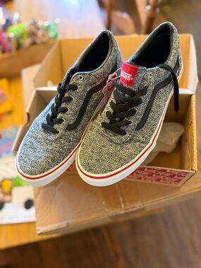 Vans Heathered Gray Low Top Sneakers with Red Accent